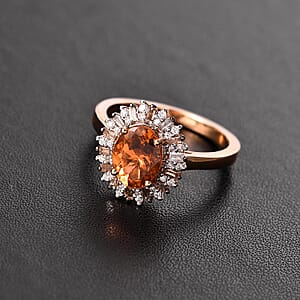 Luxoro Premium Calabar Imperial Tourmaline, Natural Champagne and White Diamond I2 2.10 ctw Sunburst Ring in 14K Yellow Gold (Size 7.0)