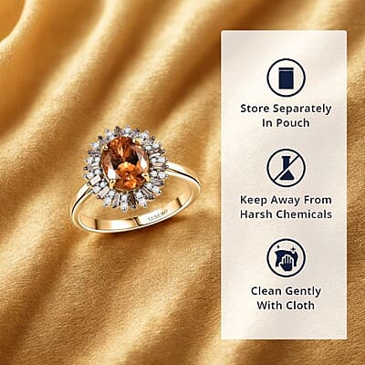 Luxoro Premium Calabar Imperial Tourmaline, Natural Champagne and White Diamond I2 2.10 ctw Sunburst Ring in 14K Yellow Gold (Size 7.0)