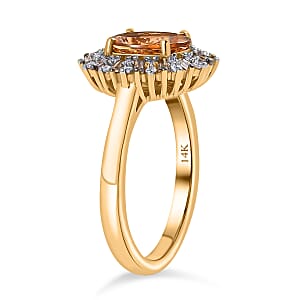 Luxoro Premium Calabar Imperial Tourmaline, Natural Champagne and White Diamond I2 2.10 ctw Sunburst Ring in 14K Yellow Gold (Size 8.0)