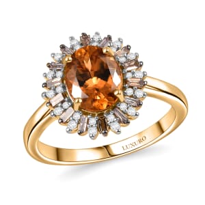Luxoro Premium Calabar Imperial Tourmaline, Natural Champagne and White Diamond I2 2.10 ctw Sunburst Ring in 14K Yellow Gold (Size 9.0)