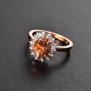 Luxoro Premium Calabar Imperial Tourmaline, Natural Champagne and White Diamond I2 2.10 ctw Sunburst Ring in 14K Yellow Gold (Size 9.0)