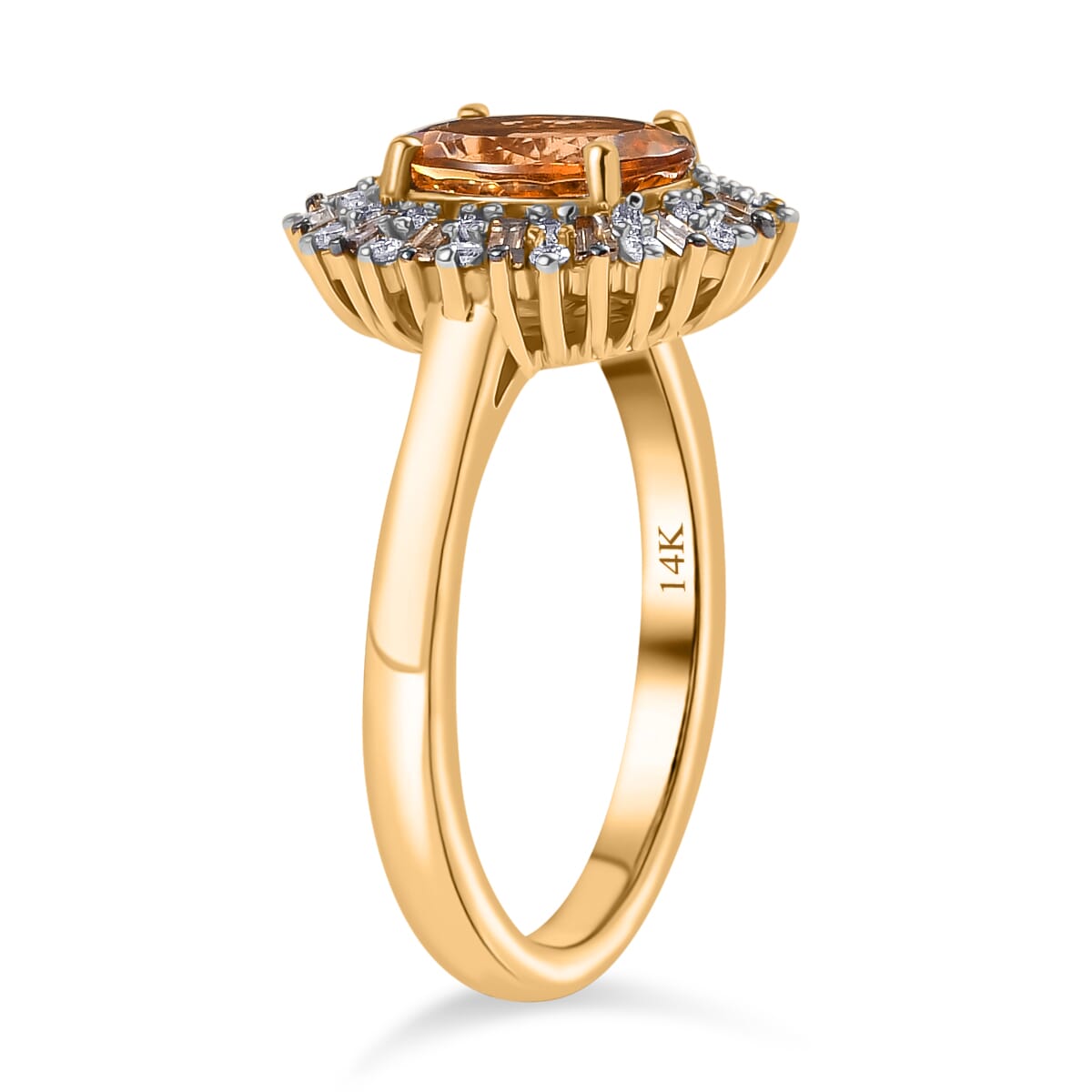 Luxoro Premium Calabar Imperial Tourmaline, Natural Champagne and White Diamond I2 2.10 ctw Sunburst Ring in 14K Yellow Gold (Size 9.0) image number 3
