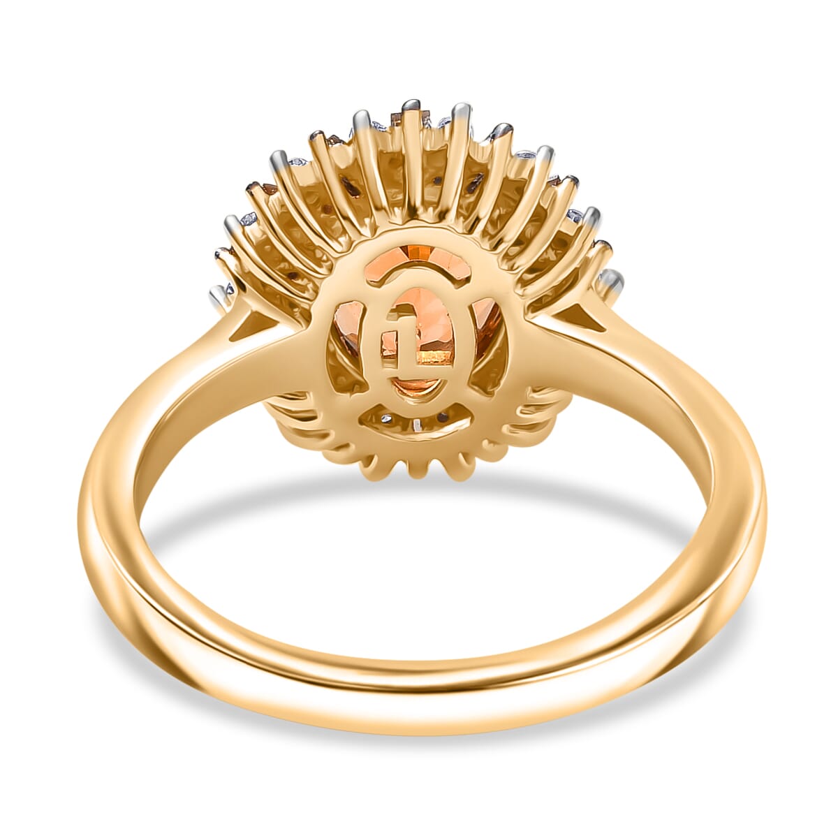 Luxoro Premium Calabar Imperial Tourmaline, Natural Champagne and White Diamond I2 2.10 ctw Sunburst Ring in 14K Yellow Gold (Size 9.0) image number 4