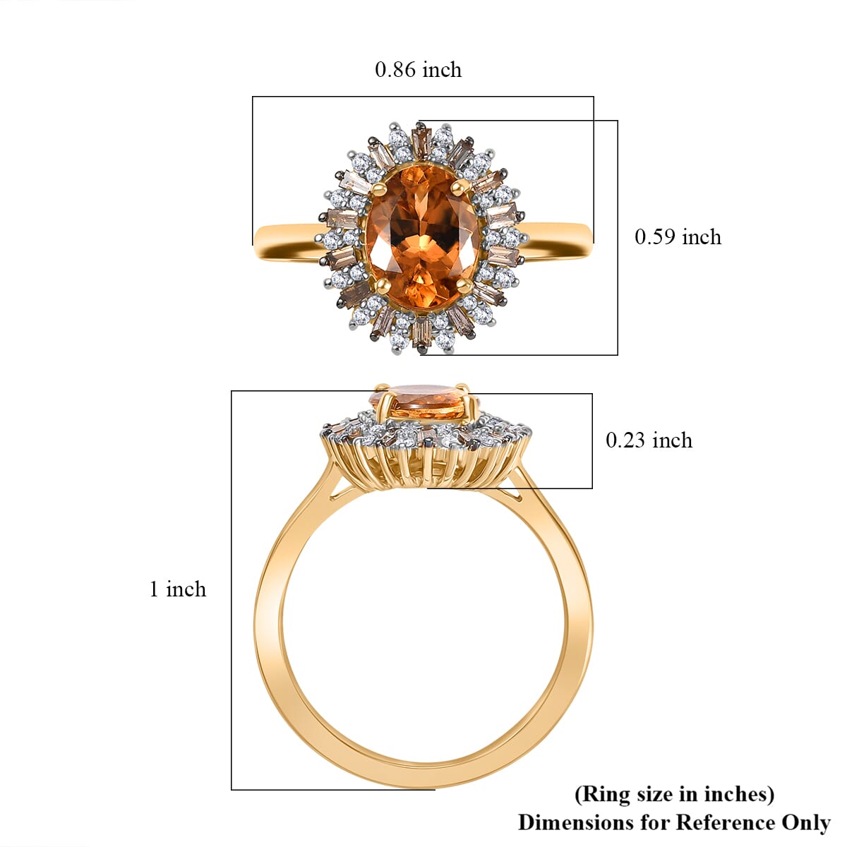 Luxoro Premium Calabar Imperial Tourmaline, Natural Champagne and White Diamond I2 2.10 ctw Sunburst Ring in 14K Yellow Gold (Size 9.0) image number 5