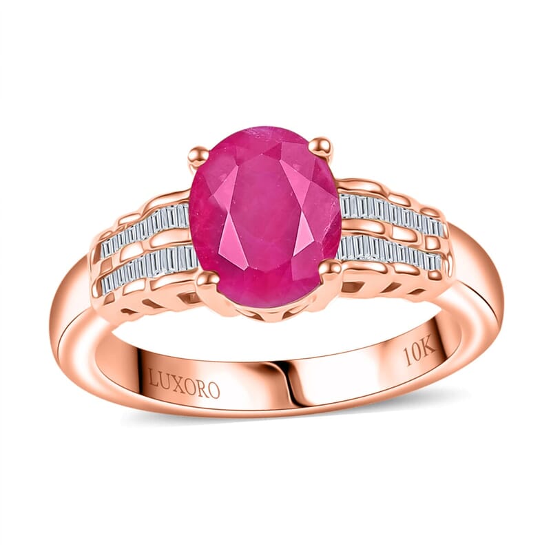 Luxoro 10K Rose Gold AAA Royal Ruby, Diamond (G-H, I2) (0.15 cts) Ring (Size 10.0) 2.50 ctw