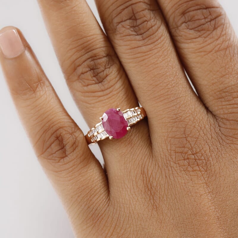 Luxoro 10K Rose Gold AAA Royal Ruby, Diamond (G-H, I2) (0.15 cts) Ring (Size 10.0) 2.50 ctw