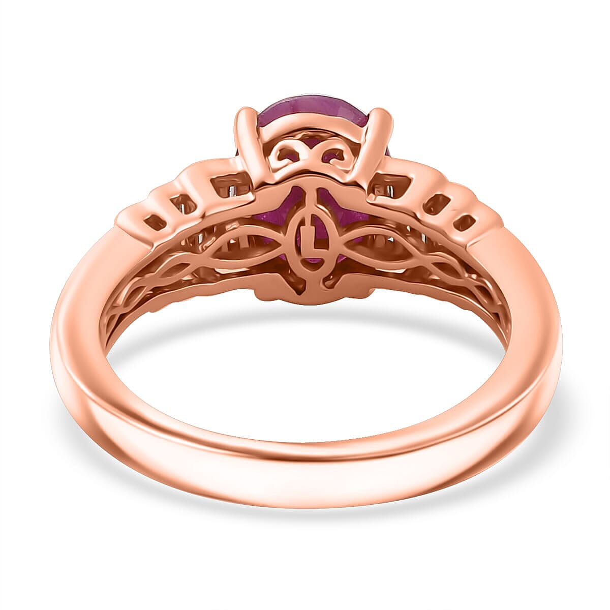 Luxoro 10K Rose Gold AAA Royal Ruby, Diamond (G-H, I2) (0.15 cts) Ring (Size 7.5) 2.50 ctw image number 4