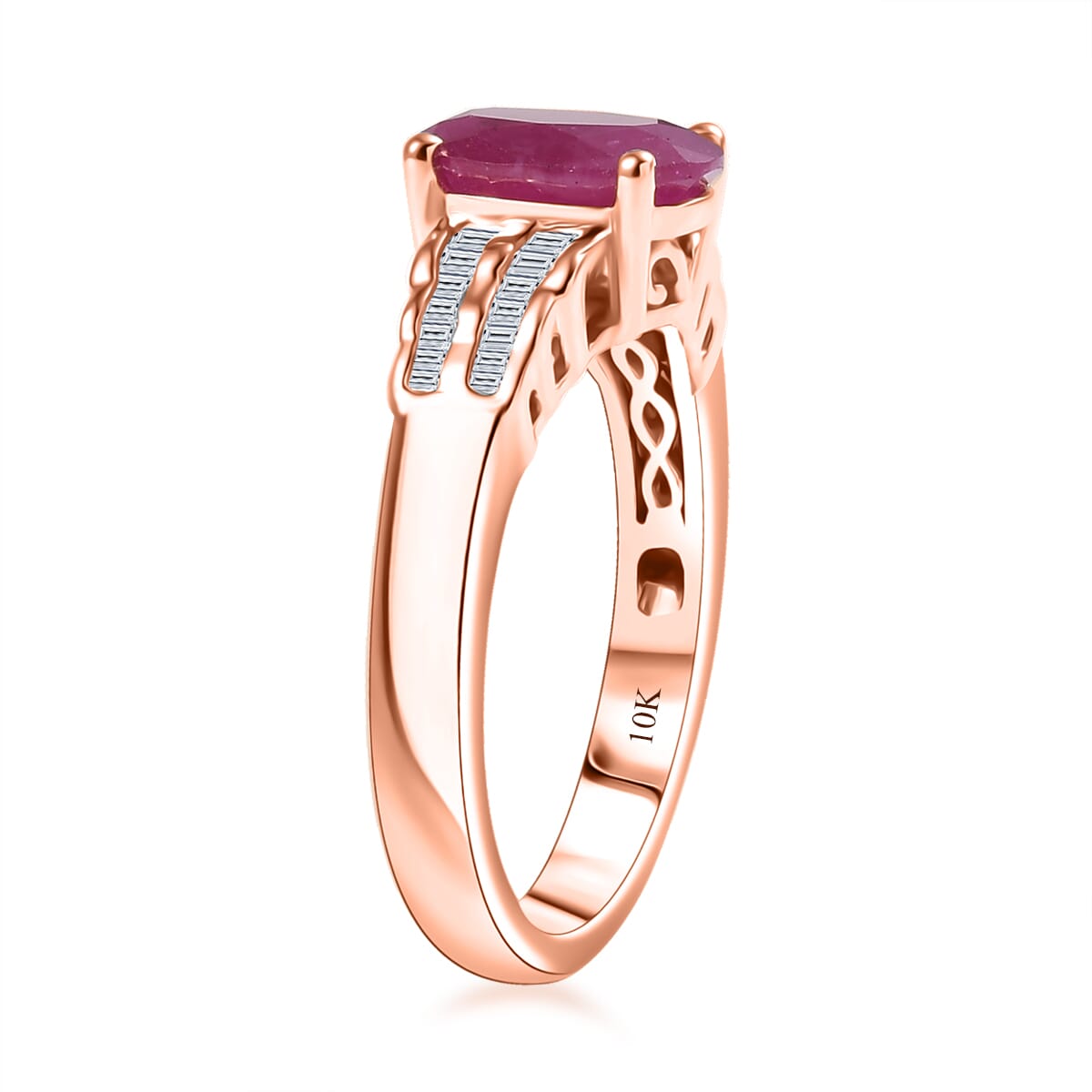 Luxoro AAA Royal Ruby and Diamond G-H I2 2.50 ctw Bridge Ring in 10K Rose Gold (Size 8.0) image number 3