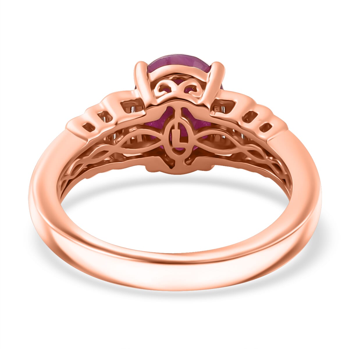 Luxoro AAA Royal Ruby and Diamond G-H I2 2.50 ctw Bridge Ring in 10K Rose Gold (Size 8.0) image number 4