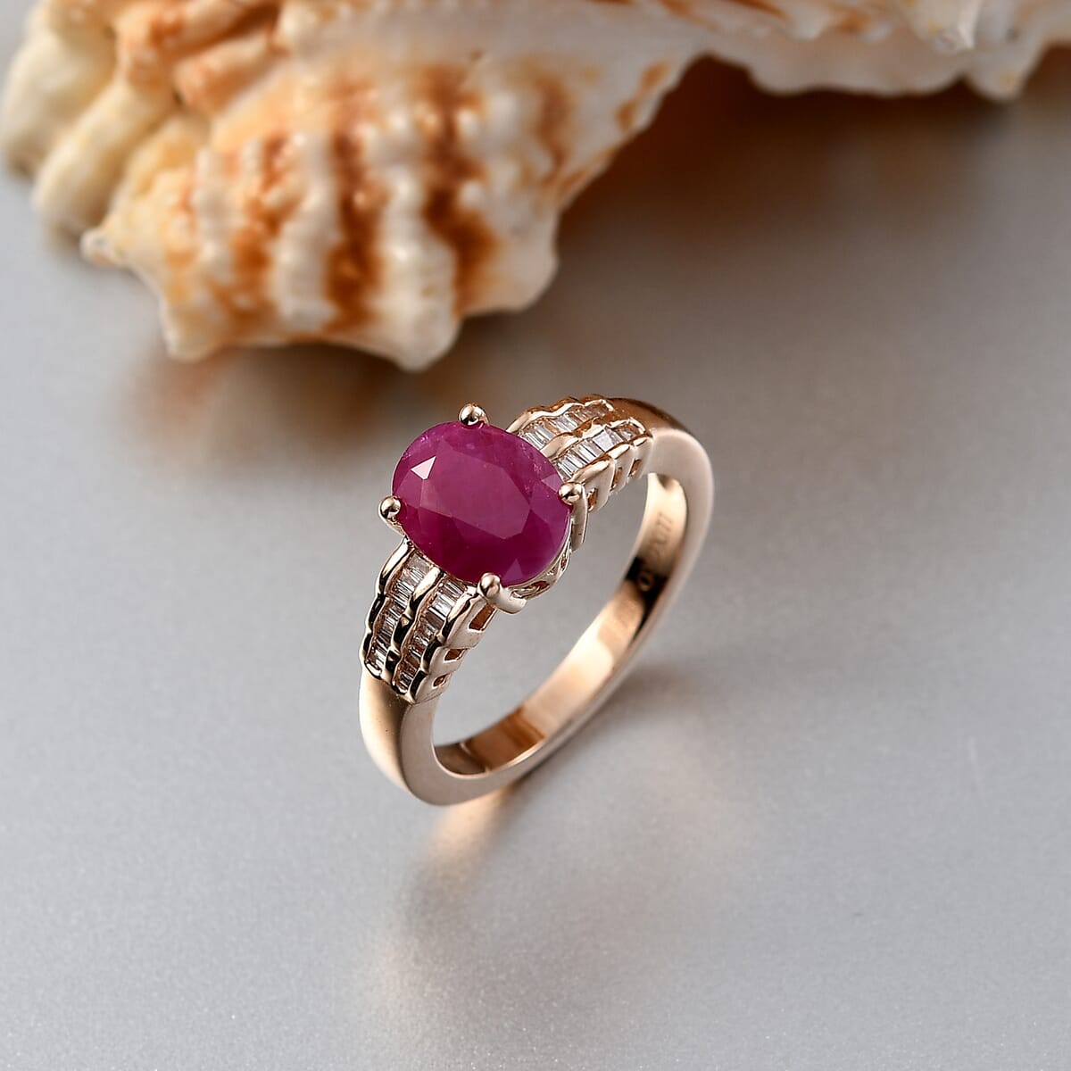 Luxoro AAA Royal Ruby and Diamond G-H I2 2.50 ctw Bridge Ring in 10K Rose Gold (Size 9.0) image number 1
