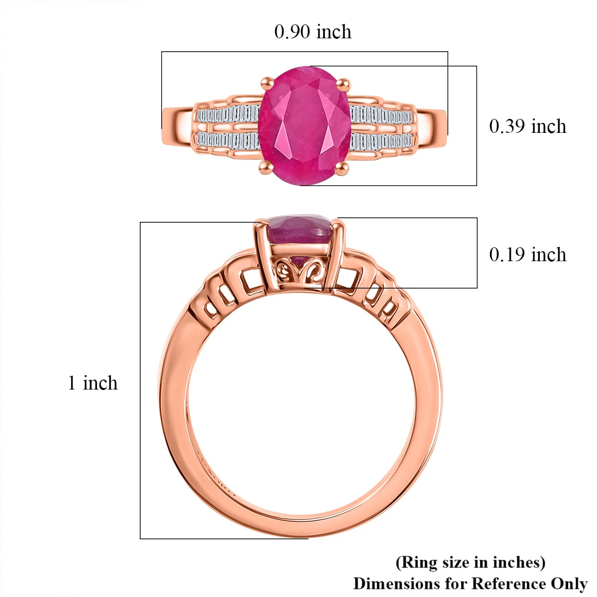 Luxoro AAA Royal Ruby and Diamond G-H I2 2.50 ctw Bridge Ring in 10K Rose Gold (Size 9.0) image number 5