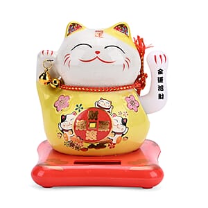 Ceramic Solar Money Cat Decoration - Rolling in Money
