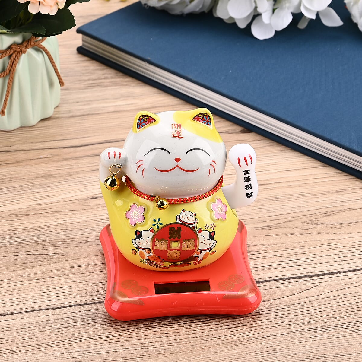 Ceramic Solar Money Cat Decoration - Rolling in Money image number 1