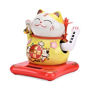 Ceramic Solar Money Cat Decoration - Rolling in Money