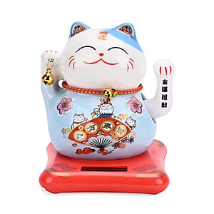 Ceramic Solar Money Cat Decoration - Wealth from Everywhere (3.94"×3.94"×4.33")