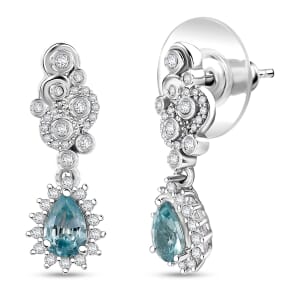 D'Joy Cambodian Blue Zircon and Multi Gemstone 1.90 ctw Celestial Earrings in Rhodium Over Sterling Silver