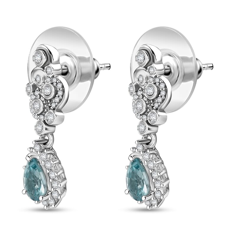 D'Joy Cambodian Blue Zircon and Multi Gemstone 1.90 ctw Celestial Earrings in Rhodium Over Sterling Silver