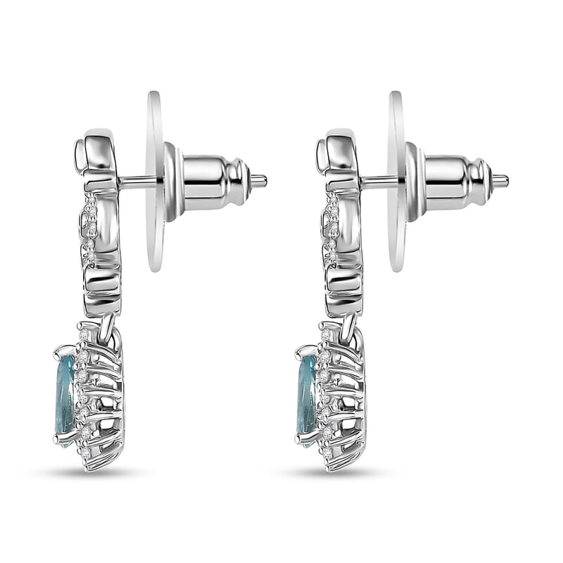 D'Joy Cambodian Blue Zircon and Multi Gemstone 1.90 ctw Celestial Earrings in Rhodium Over Sterling Silver