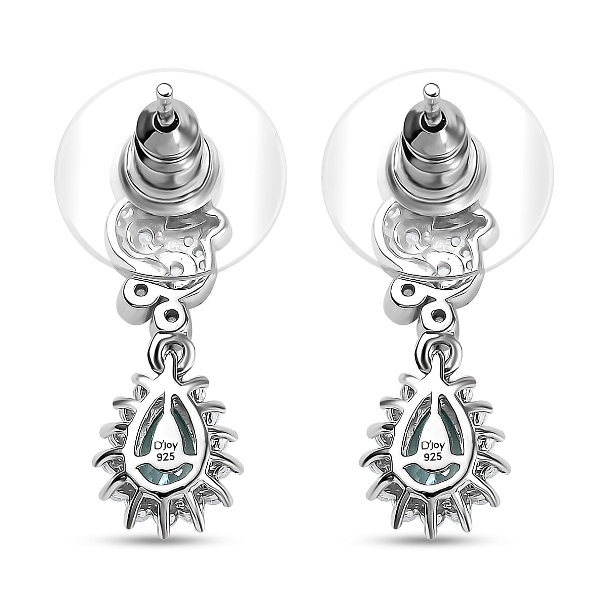 D'Joy Cambodian Blue Zircon and Multi Gemstone 1.90 ctw Celestial Earrings in Rhodium Over Sterling Silver
