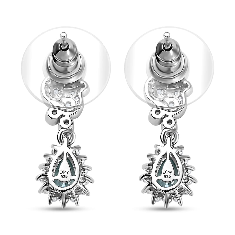 D'Joy Cambodian Blue Zircon and Multi Gemstone 1.90 ctw Celestial Earrings in Rhodium Over Sterling Silver