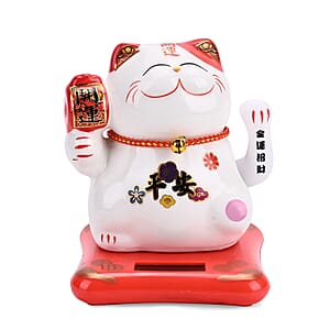 Ceramic Solar Money Cat Decoration - Peaceful (3.94"×3.94"×4.33")