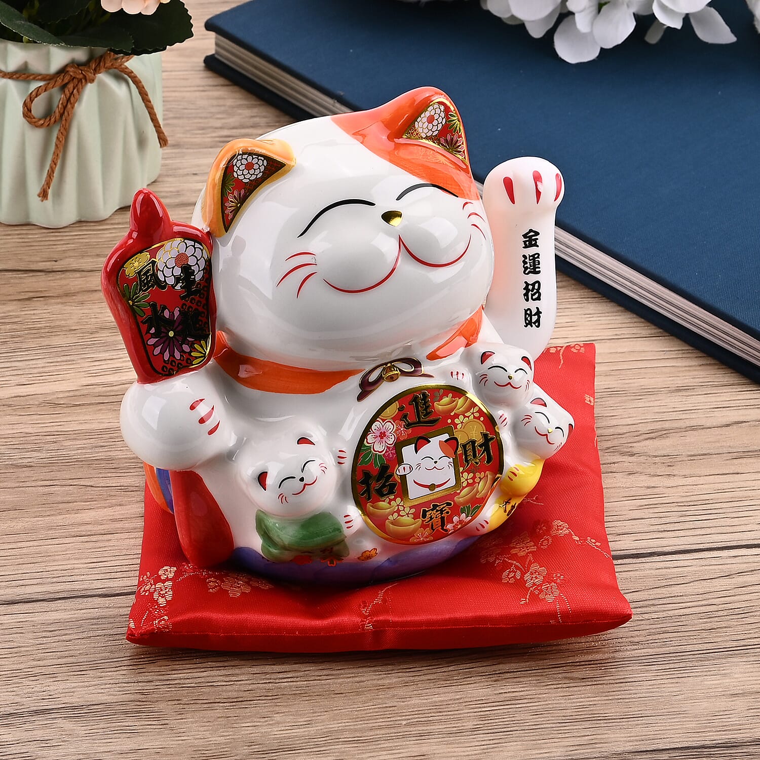 Ceramic Money Cat Decoration Shengyixinlong - Bring In Wealth & Treasure (2xAAA Not Included)