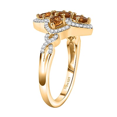 Premium Golden Turkizite, White Zircon Vintage Statement Ring in 18K Vermeil YG and Rhodium Over Sterling Silver (Size 10.0) 1.50 ctw