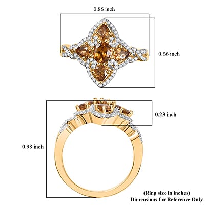 Premium Golden Turkizite, White Zircon Vintage Statement Ring in 18K Vermeil YG and Rhodium Over Sterling Silver (Size 10.0) 1.50 ctw