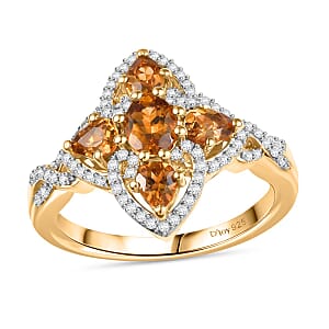 D'Joy Premium Golden Turkizite and White Zircon 1.50 ctw Vintage Statement Ring in 18K Vermeil YG and Rhodium Over Sterling Silver (Size 6.0)