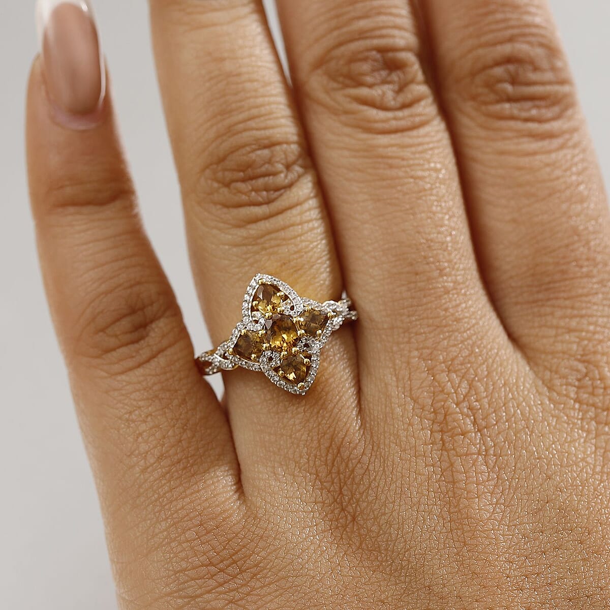 D'Joy Premium Golden Turkizite and White Zircon 1.50 ctw Vintage Statement Ring in 18K Vermeil YG and Rhodium Over Sterling Silver (Size 6.0) image number 2