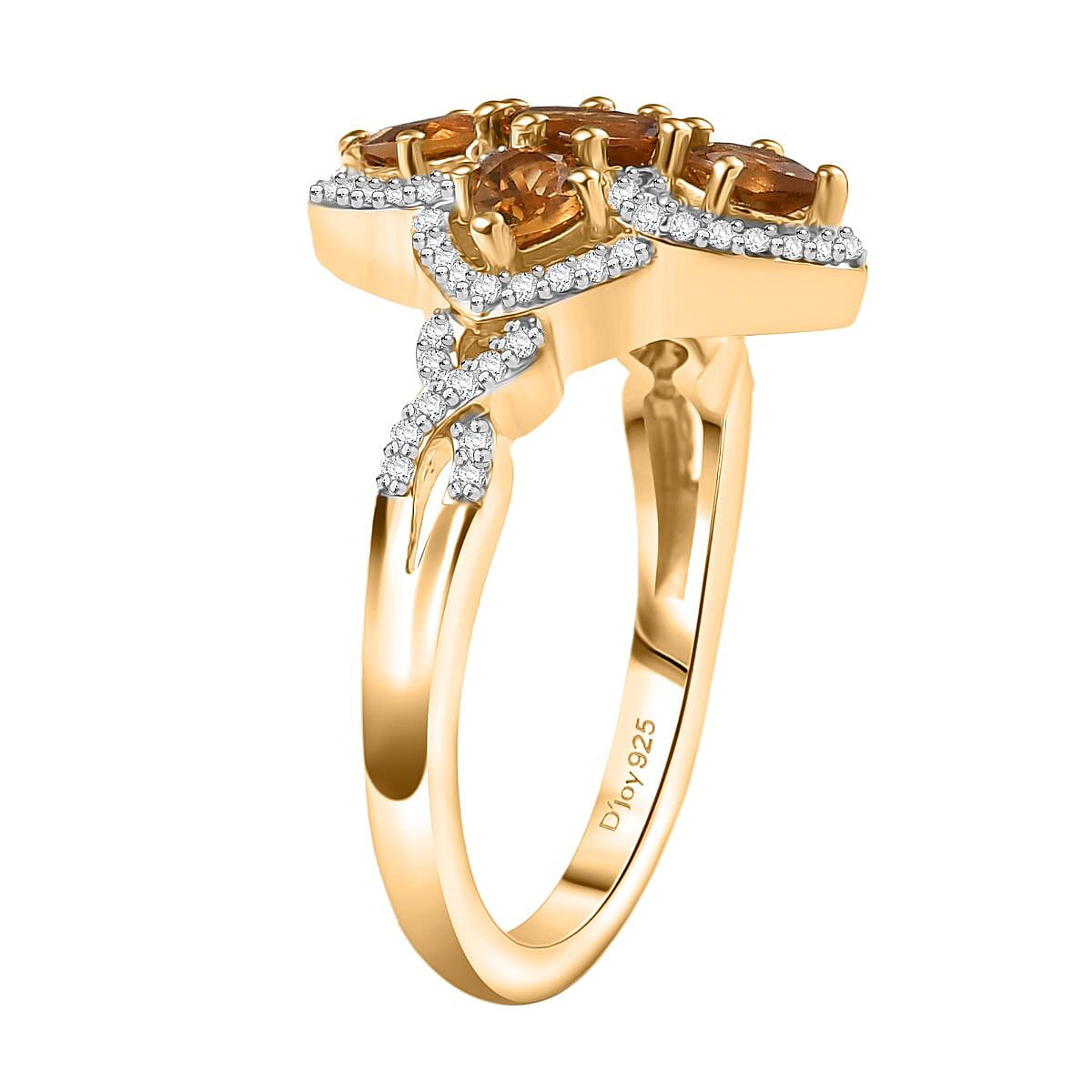D'Joy Premium Golden Turkizite and White Zircon 1.50 ctw Vintage Statement Ring in 18K Vermeil YG and Rhodium Over Sterling Silver (Size 6.0) image number 3