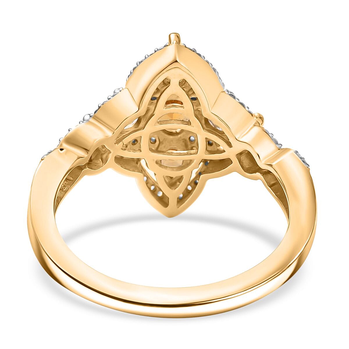 D'Joy Premium Golden Turkizite and White Zircon 1.50 ctw Vintage Statement Ring in 18K Vermeil YG and Rhodium Over Sterling Silver (Size 6.0) image number 4