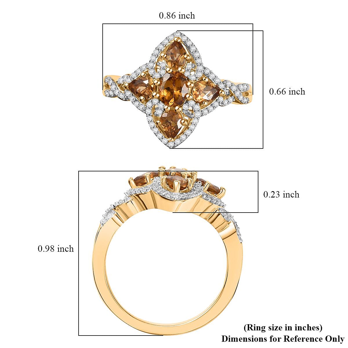 D'Joy Premium Golden Turkizite and White Zircon 1.50 ctw Vintage Statement Ring in 18K Vermeil YG and Rhodium Over Sterling Silver (Size 6.0) image number 5