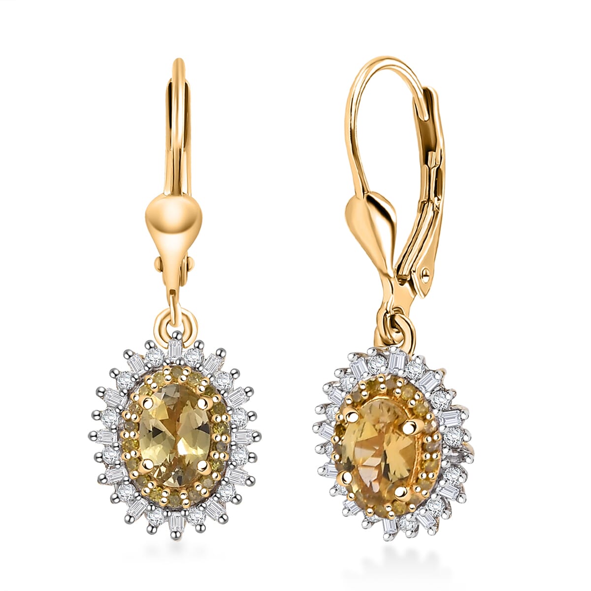 D'Joy Golden Tanzanite, Yellow and White Diamond 1.40 ctw Radiant Sunburst Earrings in 18K Vermeil Yellow Gold Over Sterling Silver image number 0