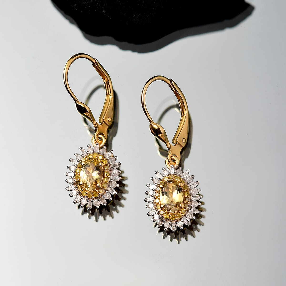 D'Joy Golden Tanzanite, Yellow and White Diamond 1.40 ctw Radiant Sunburst Earrings in 18K Vermeil Yellow Gold Over Sterling Silver image number 1