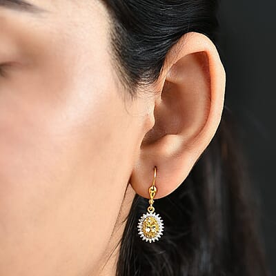 D'Joy Golden Tanzanite, Yellow and White Diamond 1.40 ctw Radiant Sunburst Earrings in 18K Vermeil Yellow Gold Over Sterling Silver
