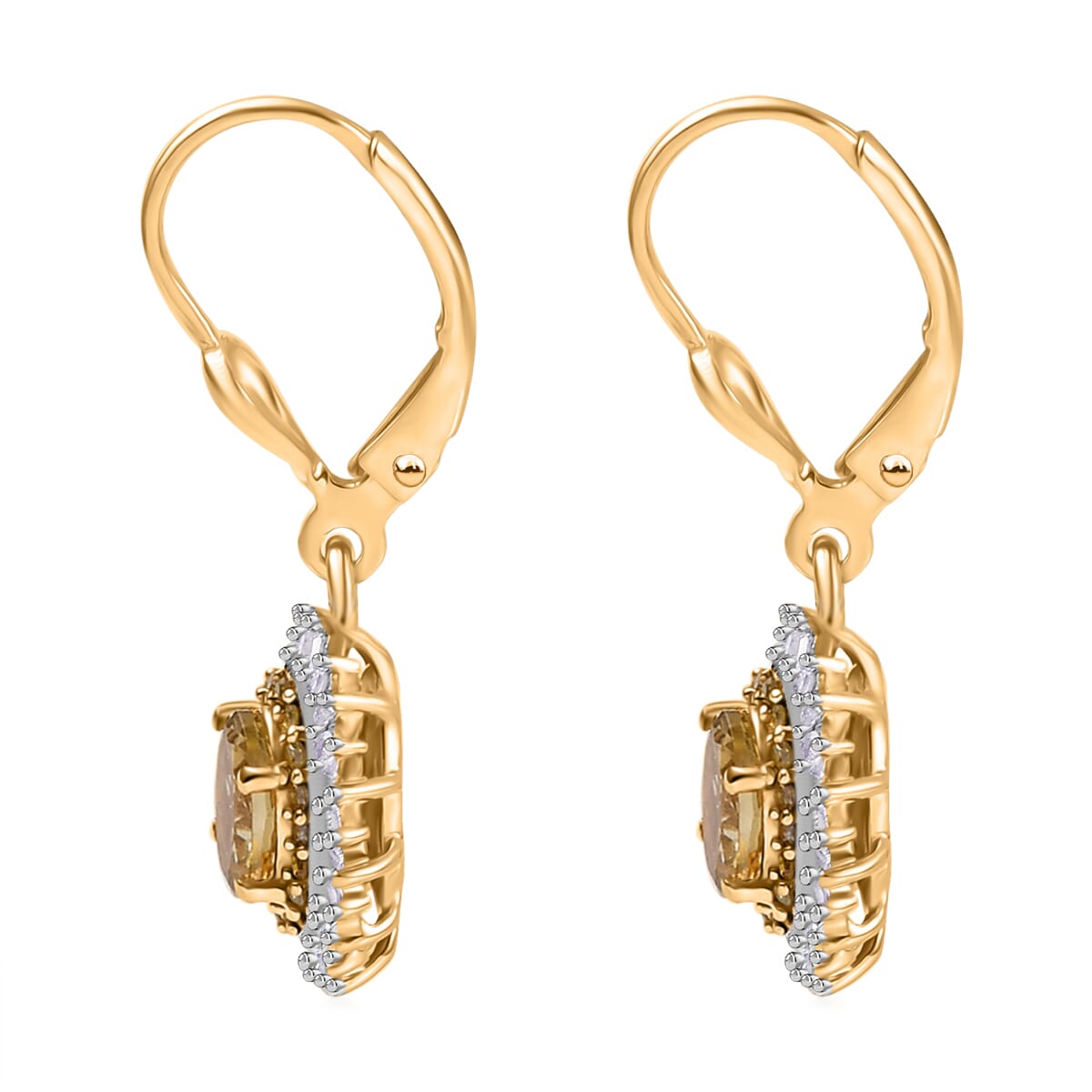 D'Joy Golden Tanzanite, Yellow and White Diamond 1.40 ctw Radiant Sunburst Earrings in 18K Vermeil Yellow Gold Over Sterling Silver image number 3