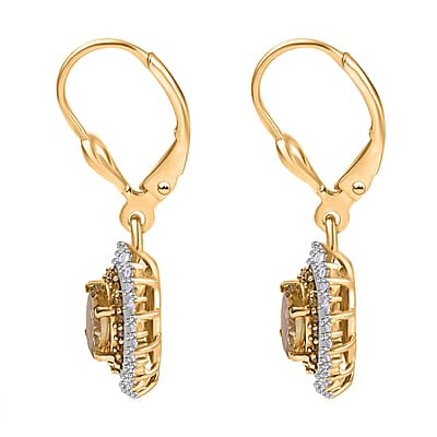 D'Joy Golden Tanzanite, Yellow and White Diamond 1.40 ctw Radiant Sunburst Earrings in 18K Vermeil Yellow Gold Over Sterling Silver