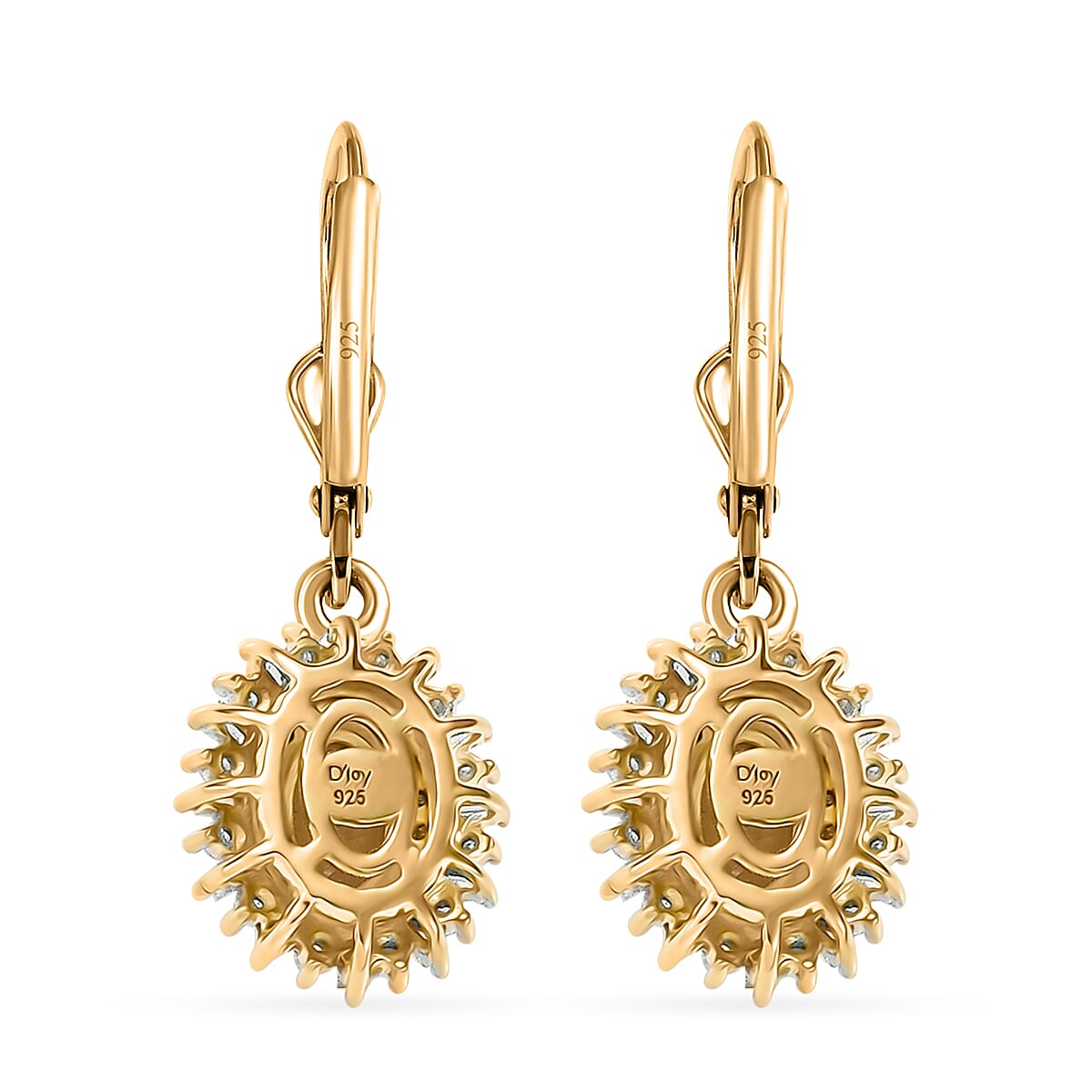 D'Joy Golden Tanzanite, Yellow and White Diamond 1.40 ctw Radiant Sunburst Earrings in 18K Vermeil Yellow Gold Over Sterling Silver