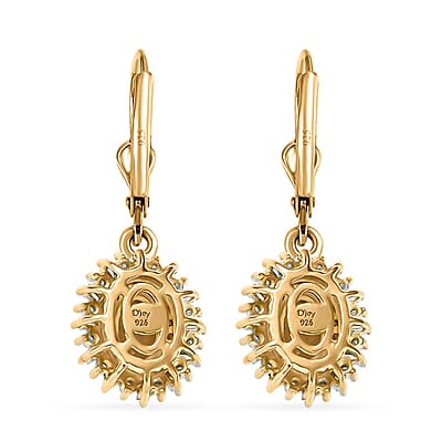 D'Joy Golden Tanzanite, Yellow and White Diamond 1.40 ctw Radiant Sunburst Earrings in 18K Vermeil Yellow Gold Over Sterling Silver