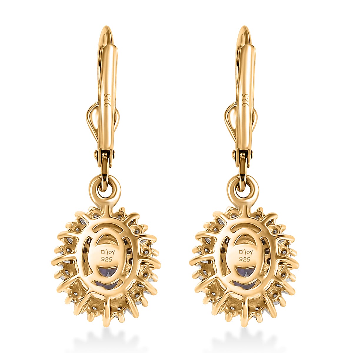 D'Joy Tanzanite, Natural Champagne and White Diamond 1.35 cts Radiant Sunburst Earrings in 18K Vermeil Yellow Gold Over Sterling Silver image number 4
