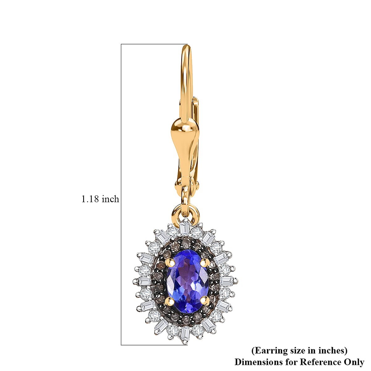 D'Joy Tanzanite, Natural Champagne and White Diamond 1.35 cts Radiant Sunburst Earrings in 18K Vermeil Yellow Gold Over Sterling Silver image number 5