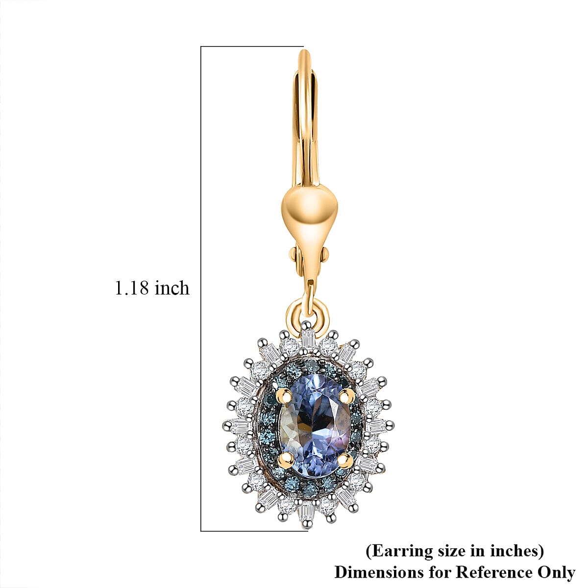D'Joy Peacock Tanzanite, Blue and White Diamond 1.50 ctw Radiant Sunburst Earrings in 18K Vermeil Yellow Gold Over Sterling Silver image number 5