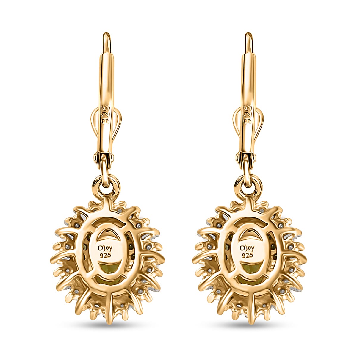 D'Joy Green Tanzanite, Green and White Diamond 1.45 ctw Radiant Sunburst Earrings in 18K Vermeil Yellow Gold Over Sterling Silver