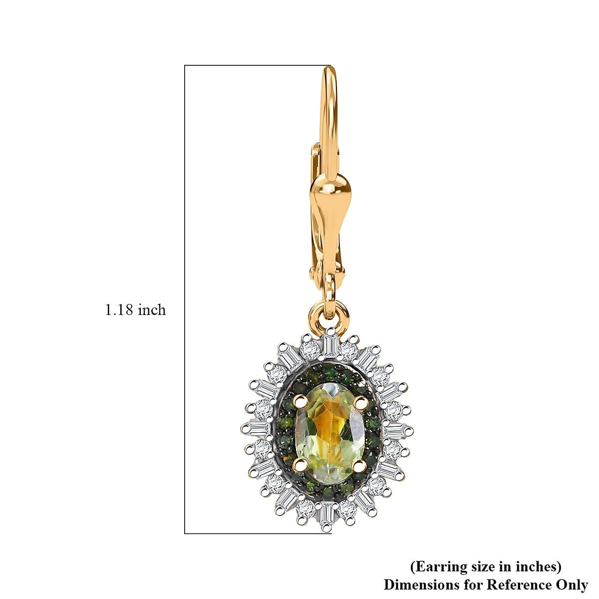 D'Joy Green Tanzanite, Green and White Diamond 1.45 ctw Radiant Sunburst Earrings in 18K Vermeil Yellow Gold Over Sterling Silver image number 5