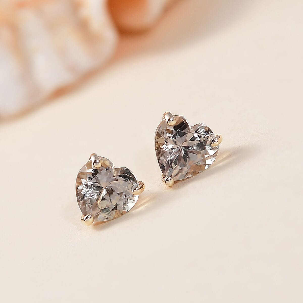 Luxoro AAA Turkizite 2.06 ctw Heart Stud Earrings in 10K Yellow Gold image number 1