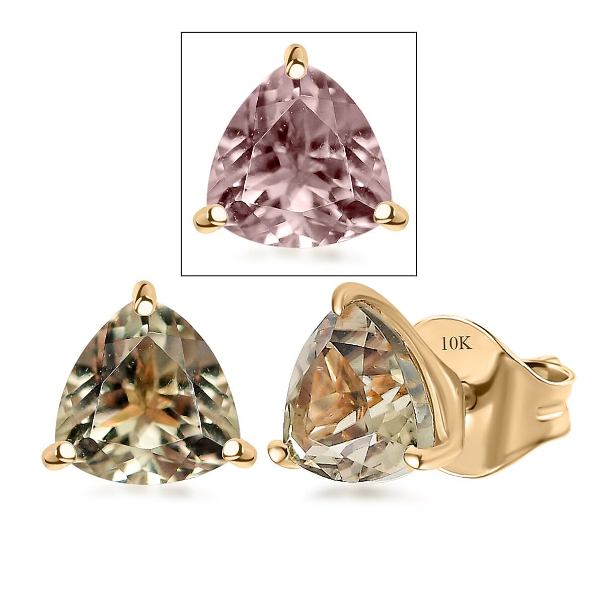 Luxoro AAA Turkizite 2.00 ctw Trillion Stud Earrings in 10K Yellow Gold image number 0