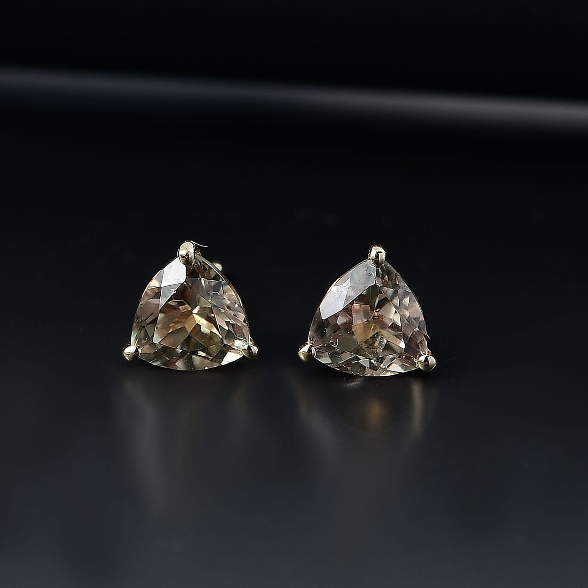 Luxoro AAA Turkizite 2.00 ctw Trillion Stud Earrings in 10K Yellow Gold image number 1