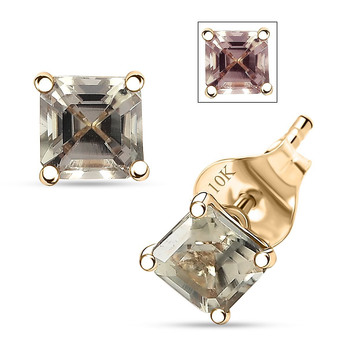 Luxoro AAA Asscher Cut Turkizite 1.50 ctw Stud Earrings in 10K Yellow Gold image number 0