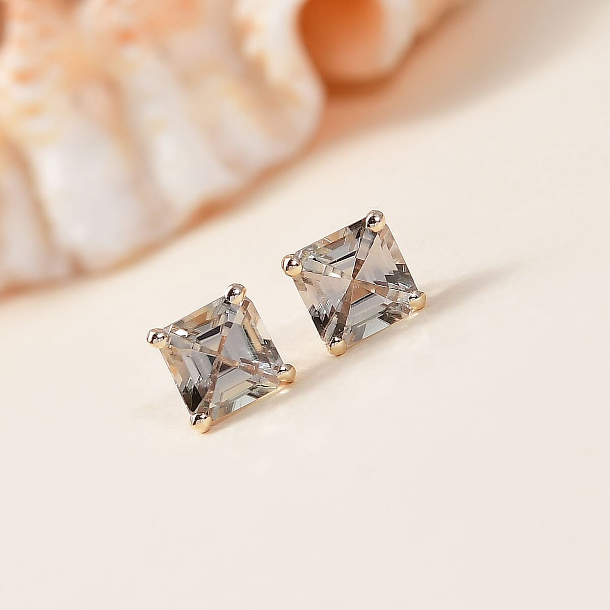 Luxoro AAA Asscher Cut Turkizite 1.50 ctw Stud Earrings in 10K Yellow Gold image number 1